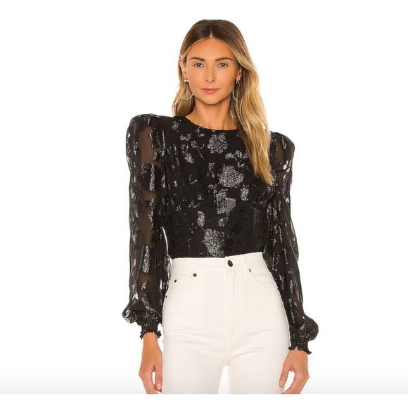 House of Harlow 1960 Tops - House of Harlow X Revolve Emiliana Metallic Black Long Sleeve Blouse Top L
